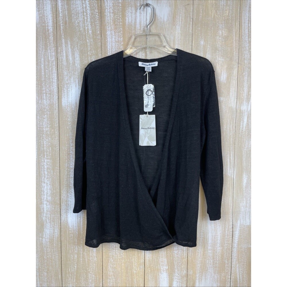 NWT Tommy Bahama Addison Linen-Blend Women's Cardigan Size L Black
